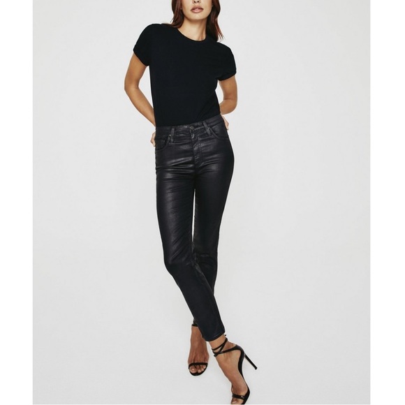 Ag Adriano Goldschmied Denim - AG High Rise Cropped Jean Coated Leather - The Isabelle